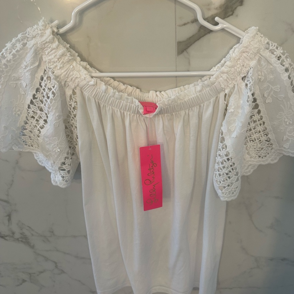 Lilly Pulitzer White Lace Off-Shoulder Blouse